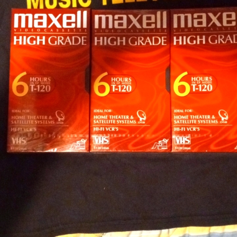 Lot of 3 NWT Maxwell VHS 6 hour Tapes with Factory Seal T120